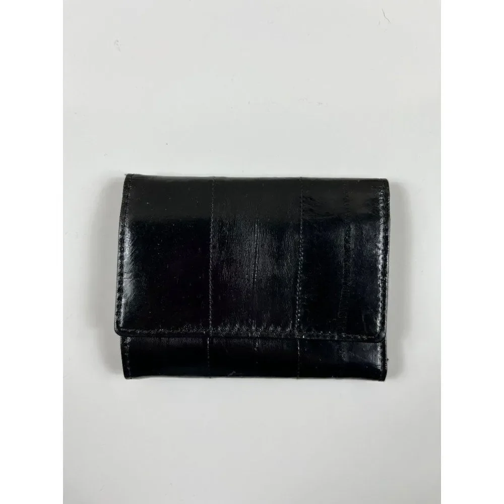Austin Grey Geniune Eelskin Trifold Keyholder Snap Wallet Black Unisex